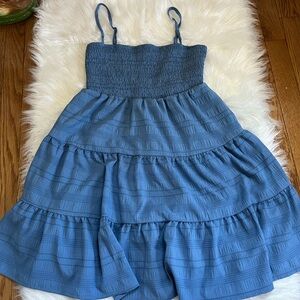 SHEIN Blue Smocked Tiered Midi Dress with Spaghetti Straps
